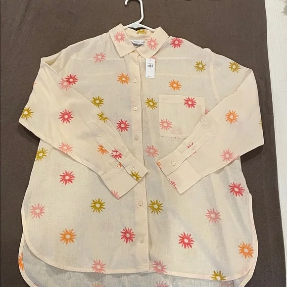Old Navy Linen Blend Boyfriend Shirt Sun Print Size M - Picture 9 of 10
